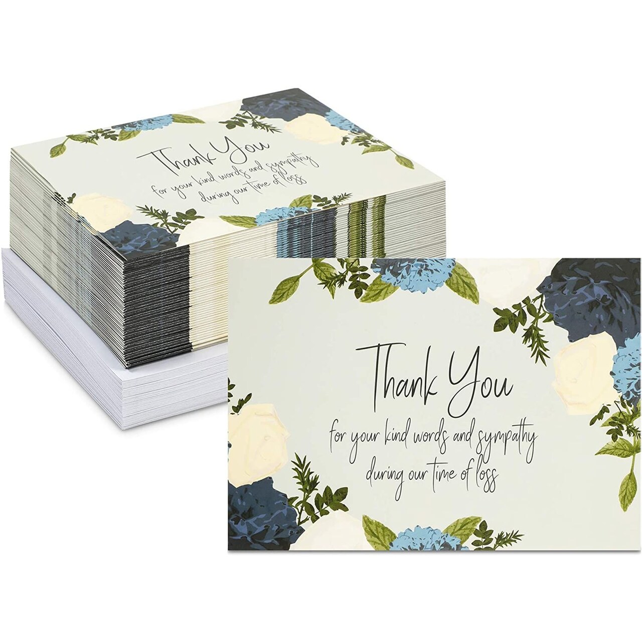 Floral Thank You Cards with Envelopes for Funeral (5 x 7 Inches, 60 Pack)